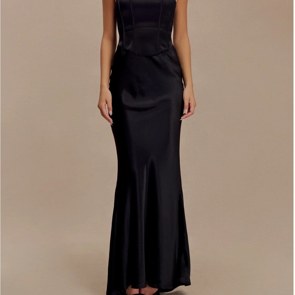 (NWT) Meshki Harlow Satin Strapless Maxi Dress | Evening Gown | Black | Small